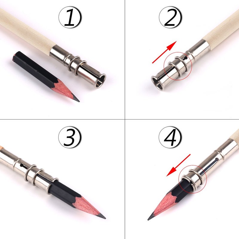 GTHER 5PCS Wooden Pencil Extender,Adjustable Art Pencil Lengthener, Pencil Extender Holder with Aluminum Handle for Colored Pencils Crayon School Office Supplies - Image 5